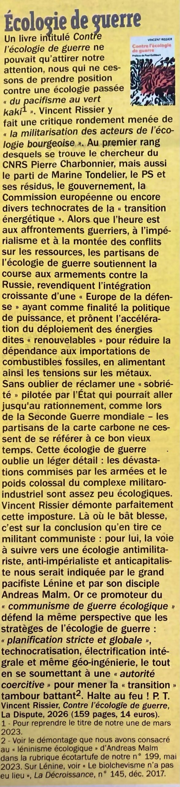 Média — Contre l’écologie de guerre
